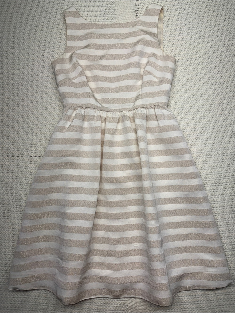 Lilly Pulitzer Striped Sleeveless Fit & Flare Dress in Beige and Gold
